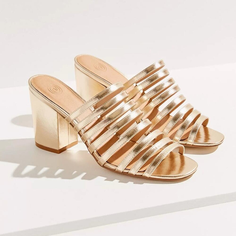 Urban Outfitters Gold Anna Strappy Mule Heel